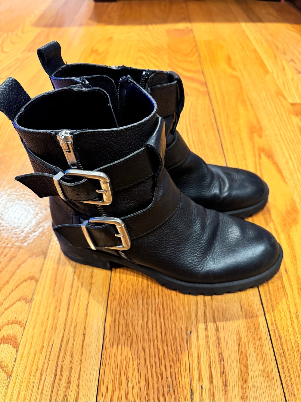 Zara Black Leather Buckle Ankle Boots